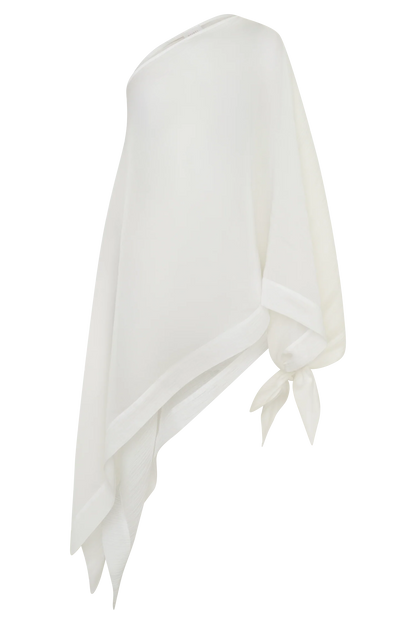 Leilani Sheer Draped Asymmetric Top Ivory