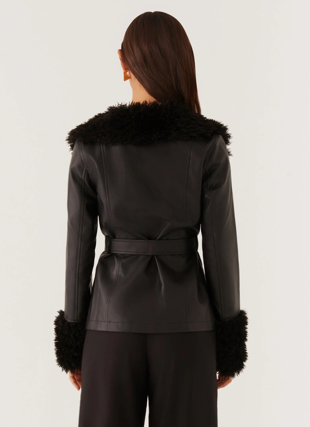 Street Lights Fur Trim Jacket Black