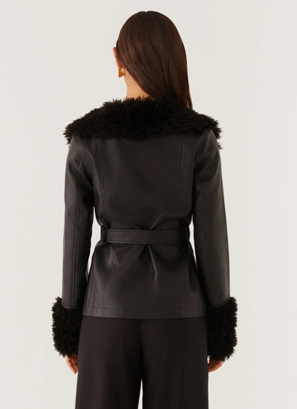 Street Lights Fur Trim Jacket Black