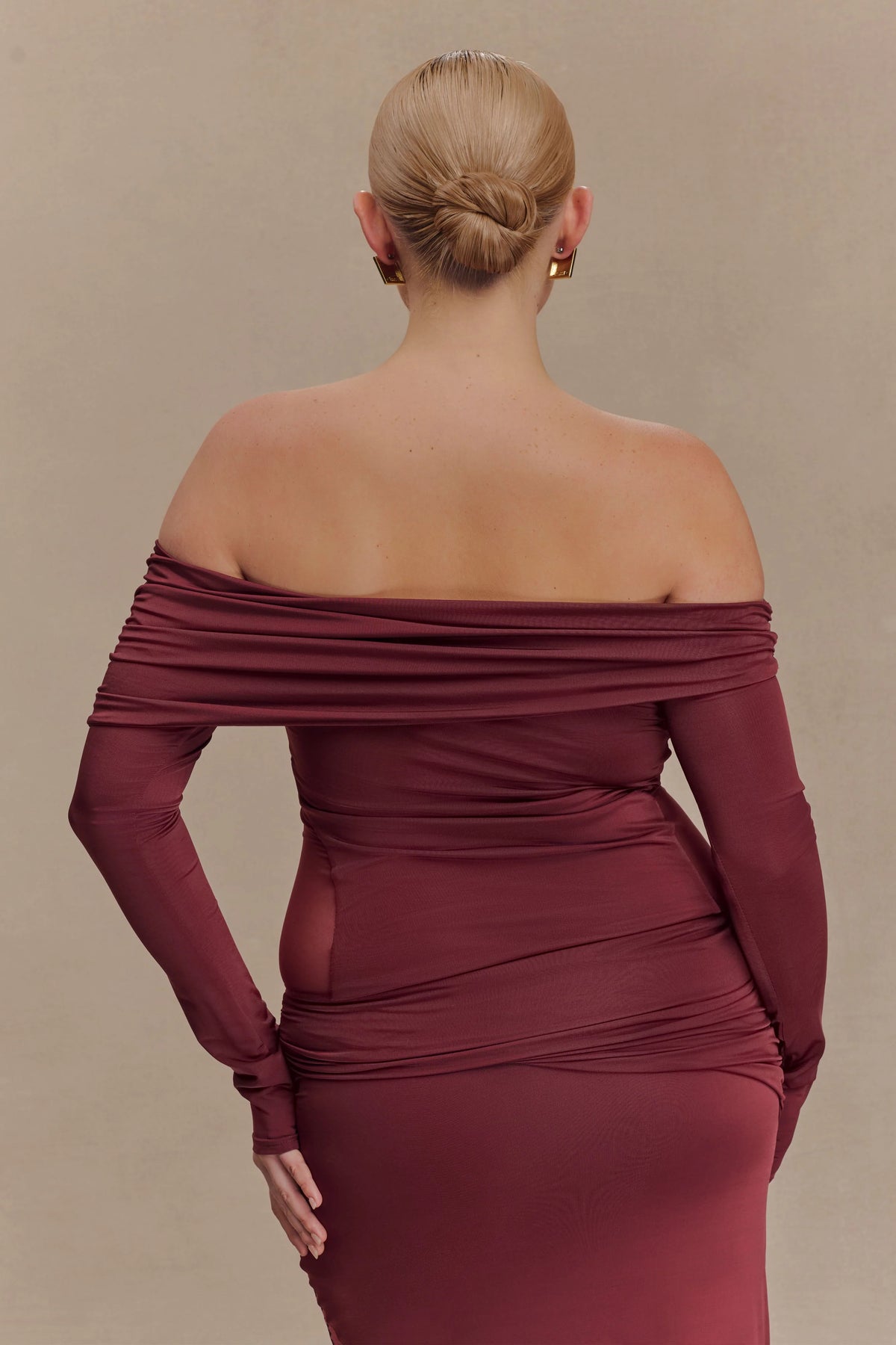 Judy Slinky And Mesh Off Shoulder Top Wine