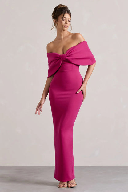 Cornelia Hot Pink Strapless Maxi Dress With Oversized Bow