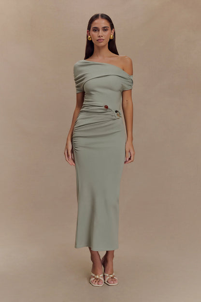 Kendra Scuba Jersey Midi Dress With Hardware Sage