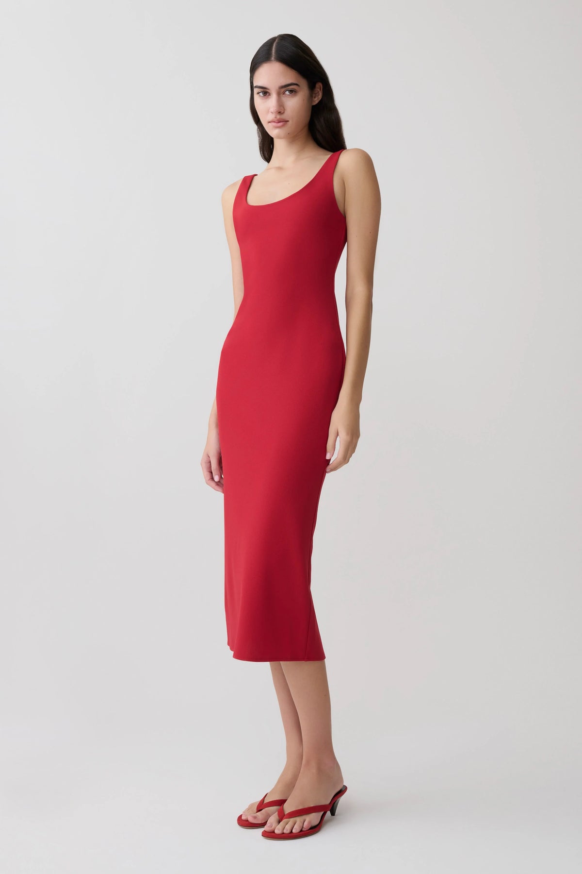 Allyra Scoop Stretch Crepe Midi Dress Red
