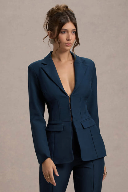 Unbeaten Navy Fitted Corset Blazer Jacket