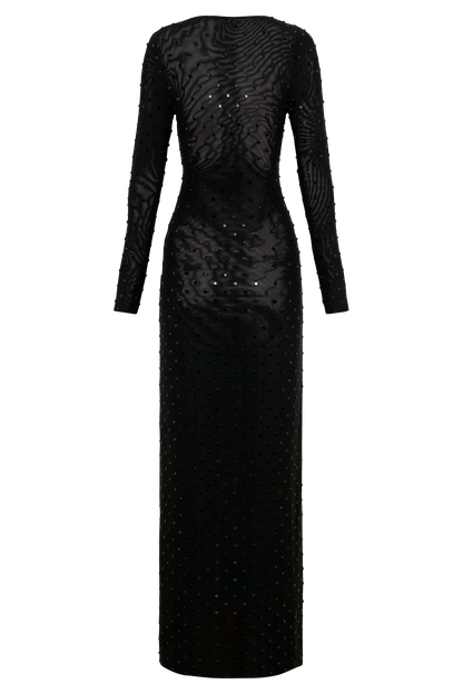 Acadia Diamante Long Sleeve Maxi Dress Black