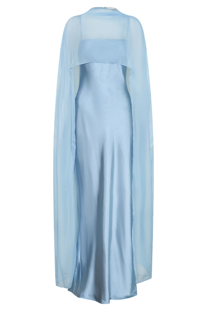 Martinne Chiffon Cape Maxi Dress Arctic Blue