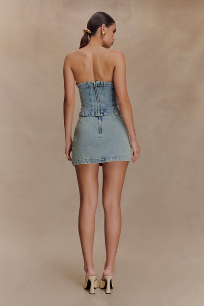 Alessia Embroidered Denim Mini Skirt Light Vintage