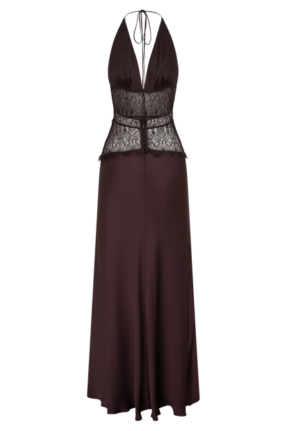 Dinah Lace And Satin Maxi Dress Chocolate
