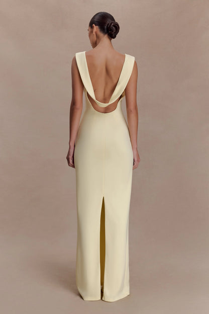 Galilea Crepe Draped Maxi Dress Lemon