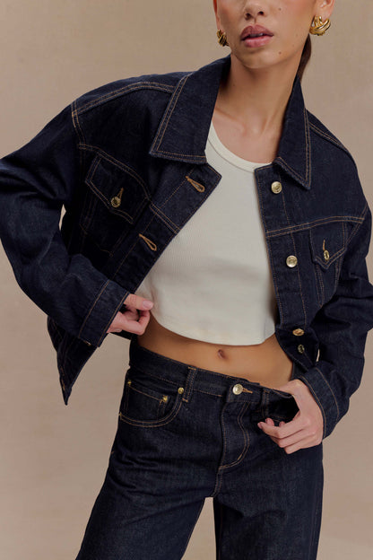 Kirra Cinched Denim Jacket Washed Indigo Blue
