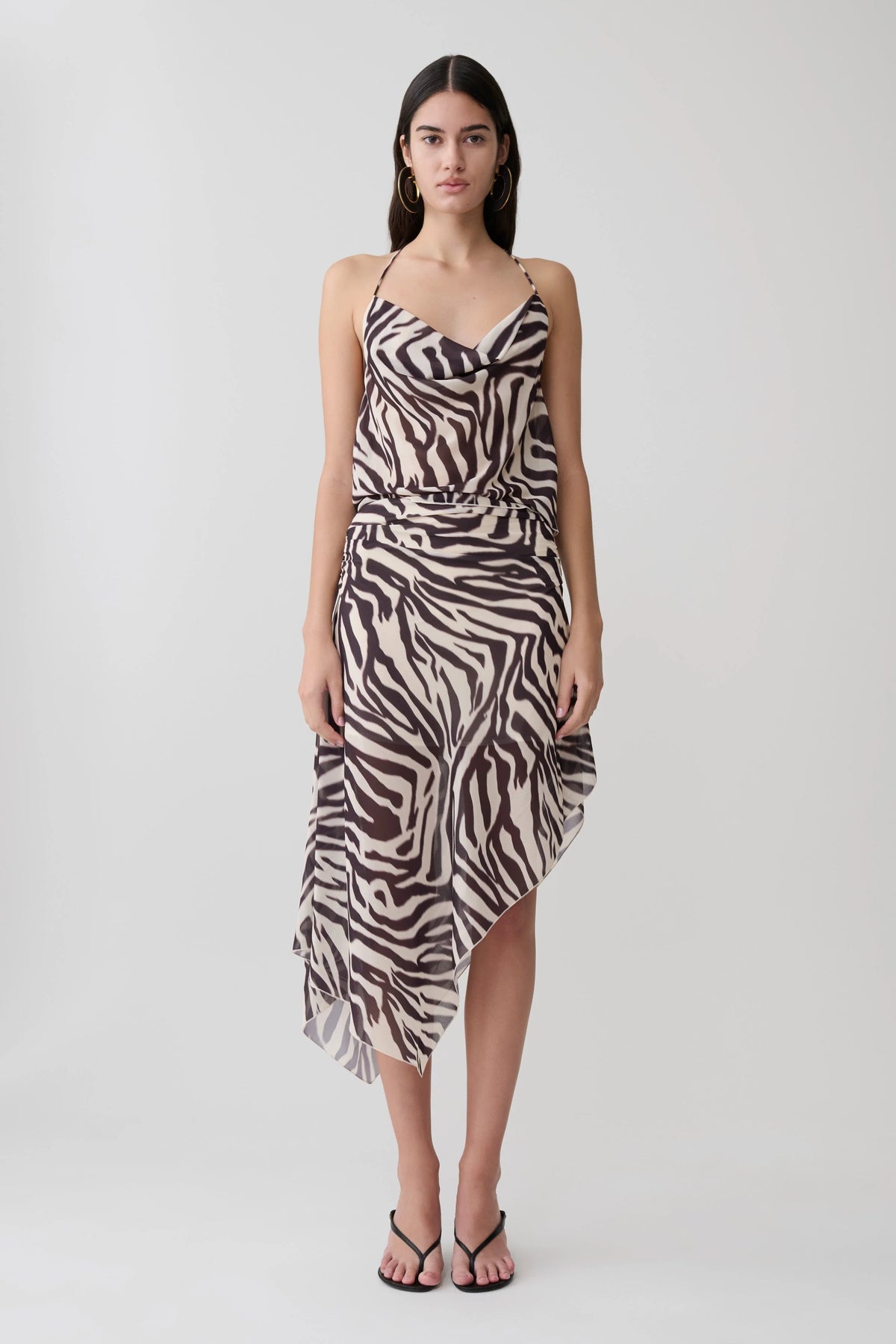 Lana Low Back Chiffon Top Abstract Zebra Print