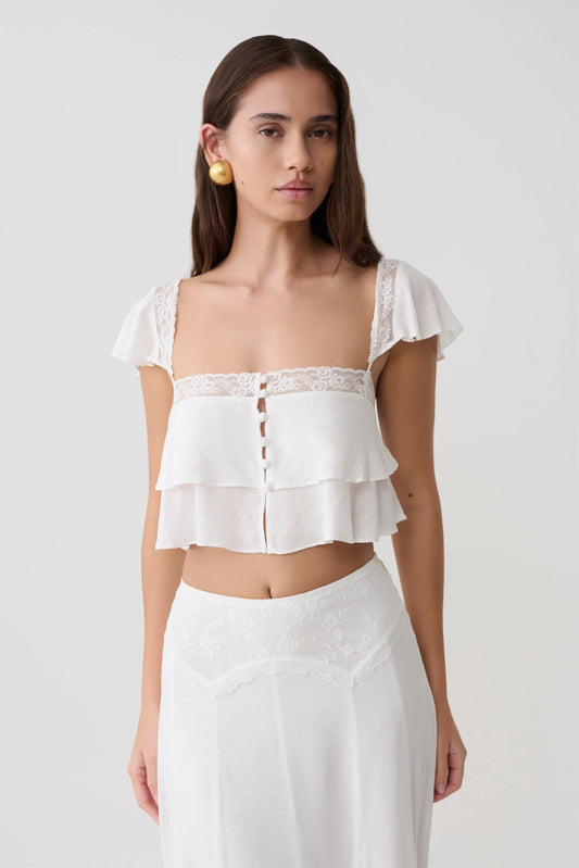 Skylar Lace Sleeveless Crop Top White