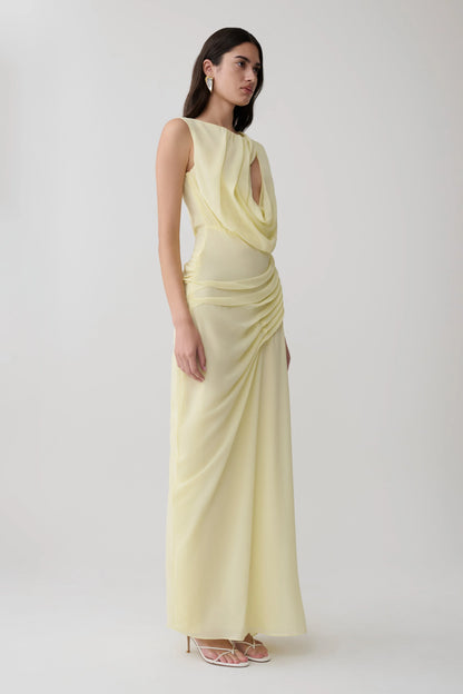 Oria Chiffon Maxi Dress Pastel Lemon