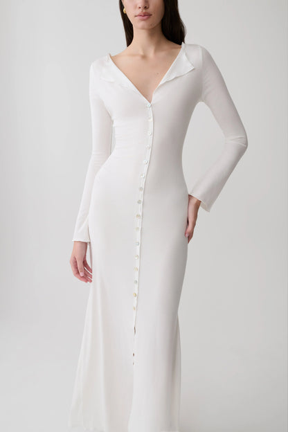 Tanya Buttoned Long Sleeve Maxi Dress White