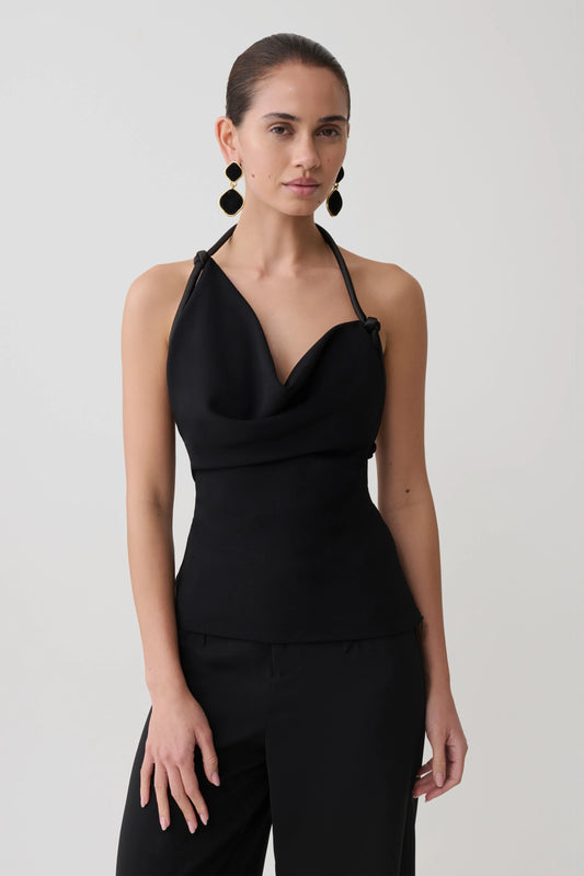 Gracie Halter Neck Asymmetrical Top Black