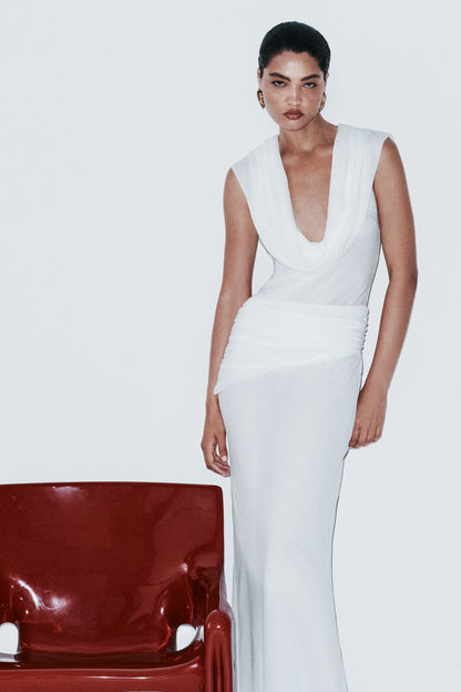 Giulia Chiffon Draped Maxi Dress White