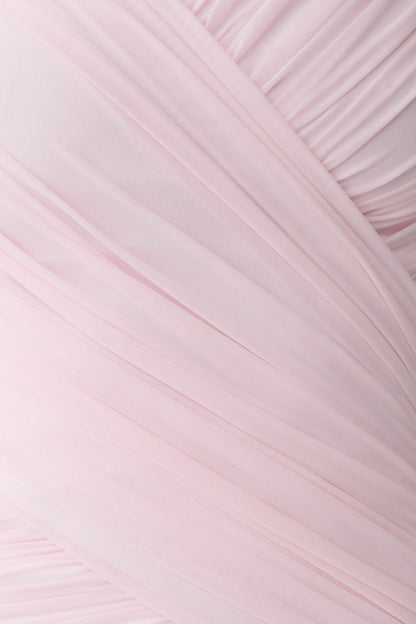 Monet Strapless Ruched Mesh Maxi Dress Ballet Pink