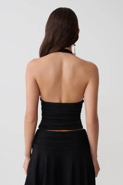 Peregrine Modal Gathered Halter Top Black
