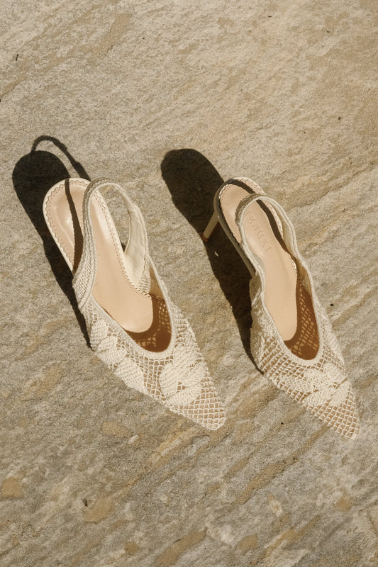 Guinevere Lace Applique Heel Ivory