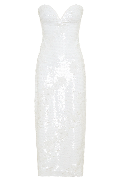 Maisie Strapless Sequin Midi Dress White