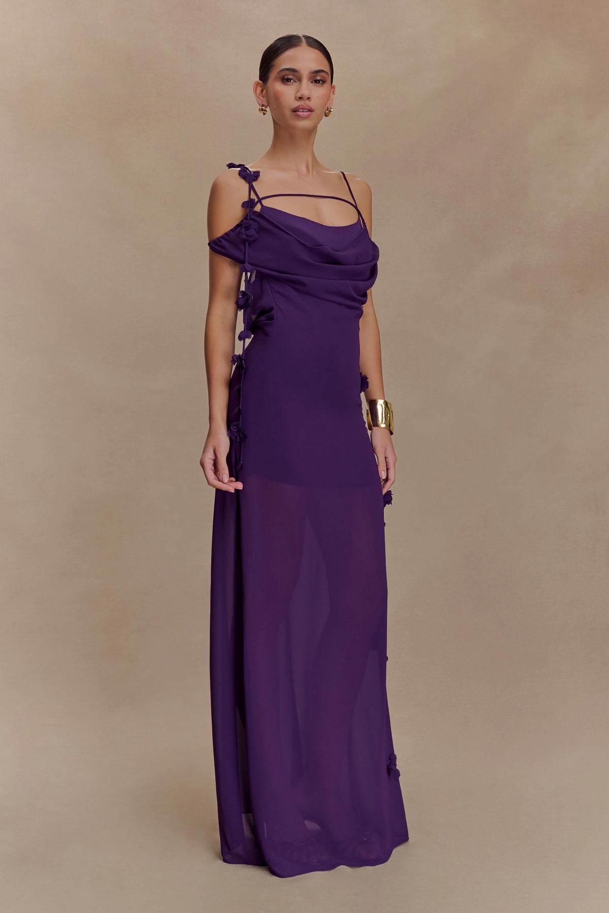 Rosalie Floral Chiffon Maxi Dress Purple