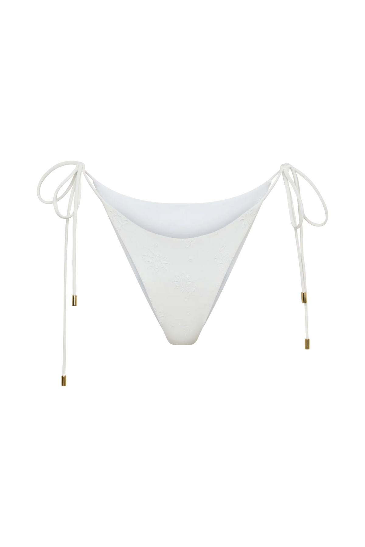 Blossom Side Tie Bikini Bottom White Textured Fabric
