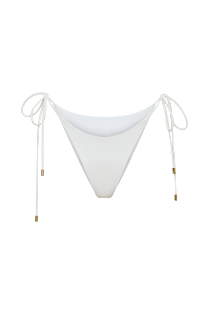 Blossom Side Tie Bikini Bottom White Textured Fabric