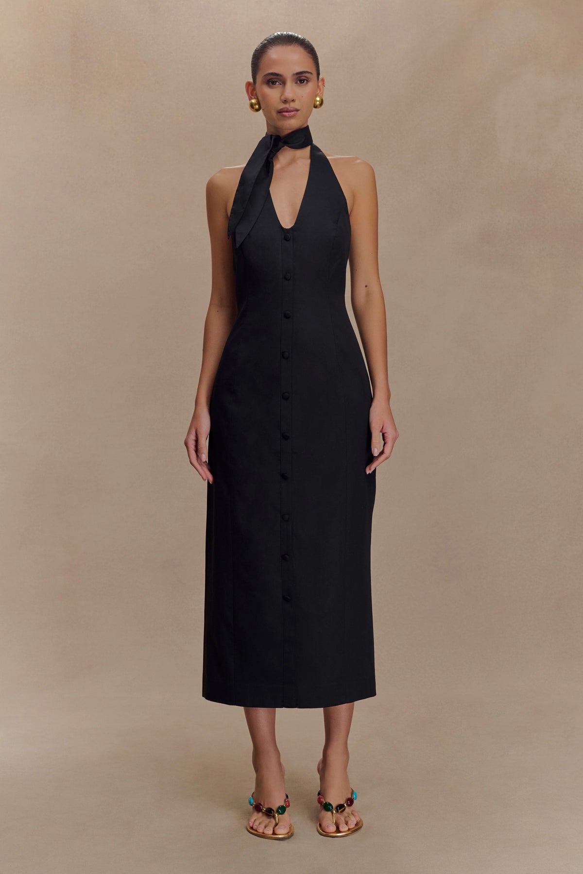 Simona Halter Neck Midi Dress Black
