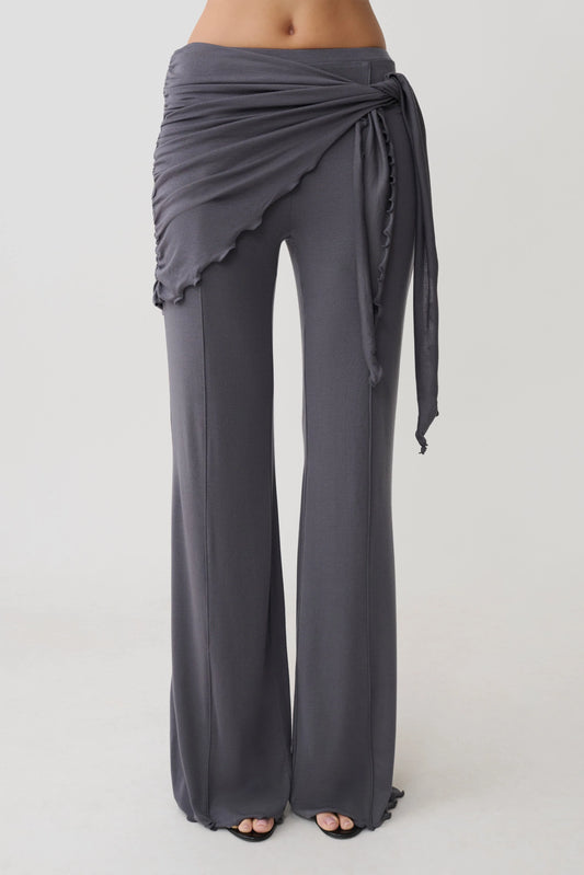 Anfie Straight Leg Pants With Waist Wrap Grey