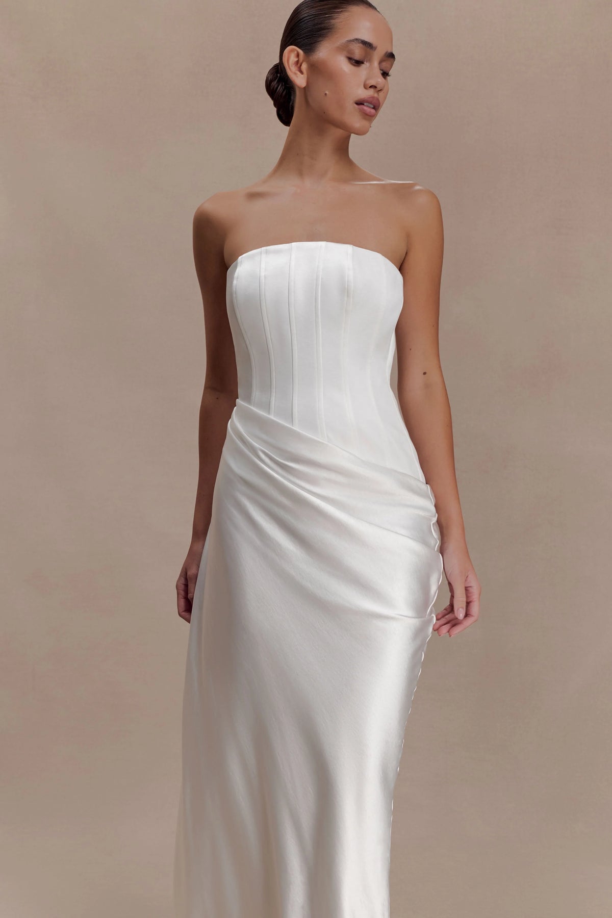 Grace Strapless Draped Waist Maxi Dress Ivory