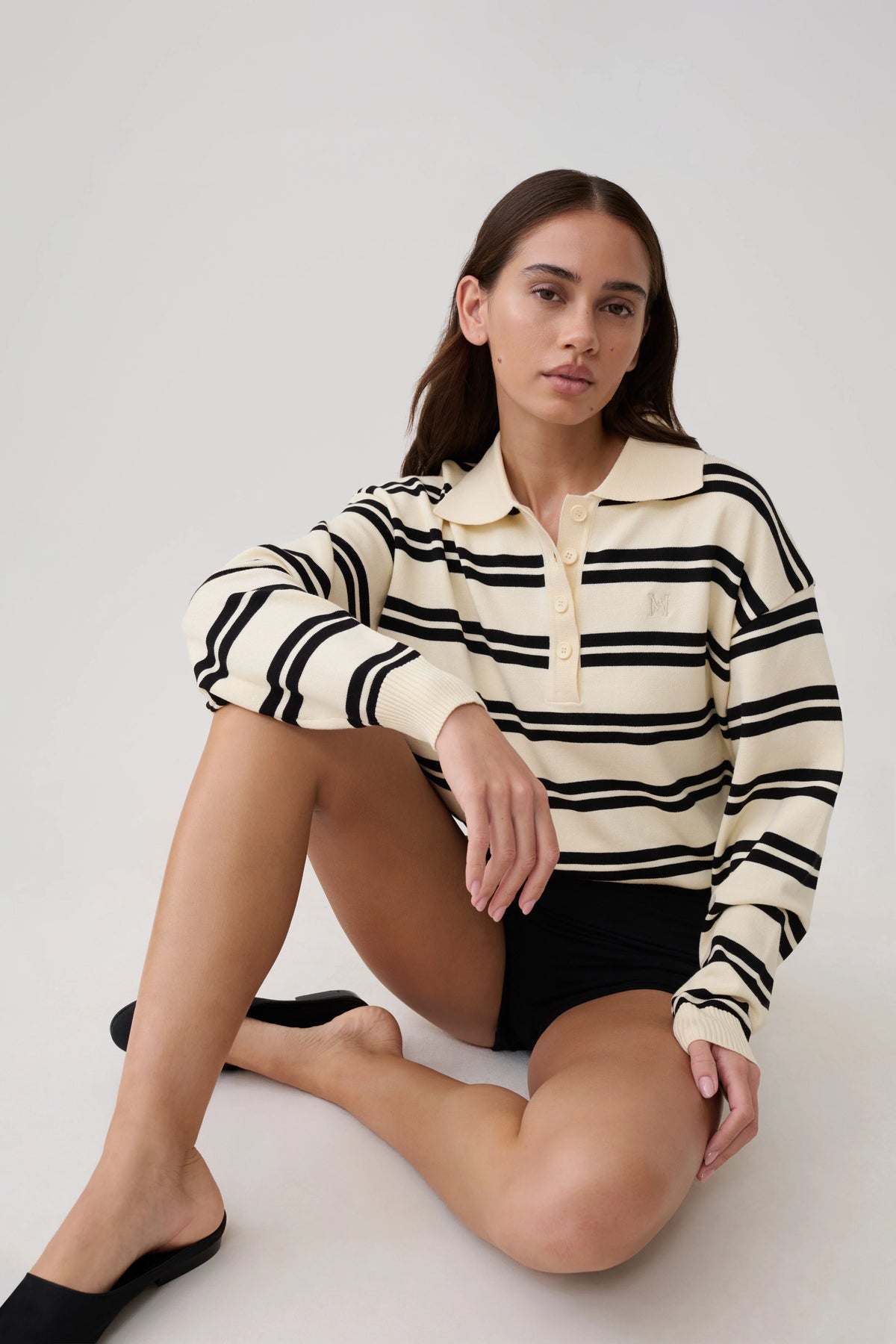 Philly Stripe Long Sleeve Knit Jumper Ivory Black