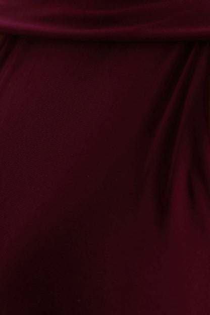 Cordy Burgundy High Neck Maxi Dress With Scarf Detail