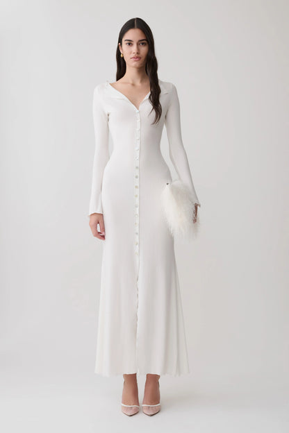 Tanya Buttoned Long Sleeve Maxi Dress White