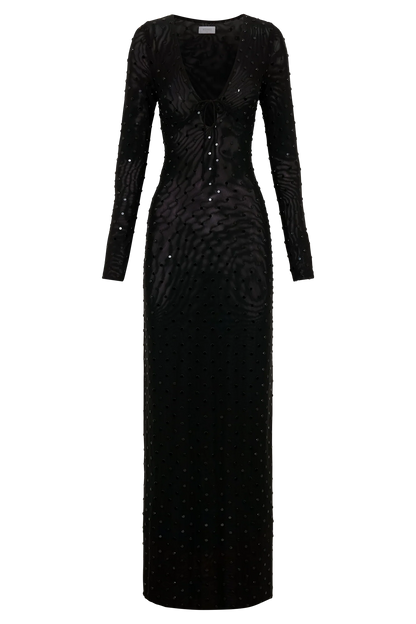 Acadia Diamante Long Sleeve Maxi Dress Black