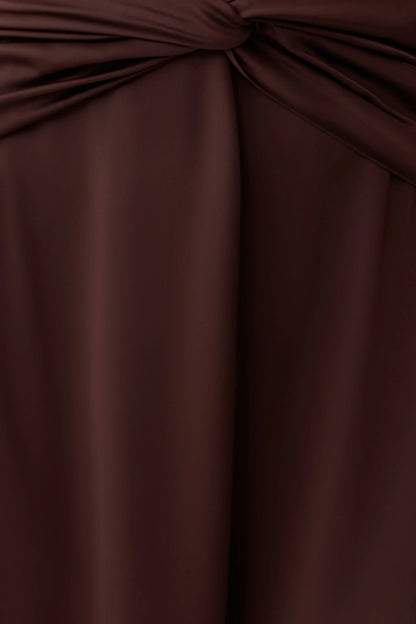 Cyra Plunge Satin Midi Dress Dark Chocolate