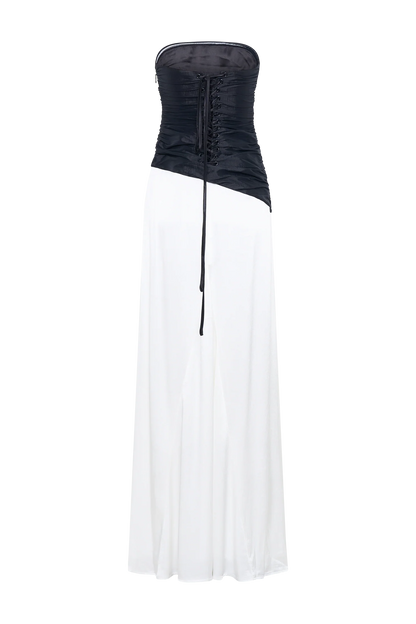 Serena Strapless Taffeta Maxi Dress White Black