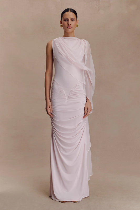 Amandine Ruched Slinky Maxi Dress Pale Pink