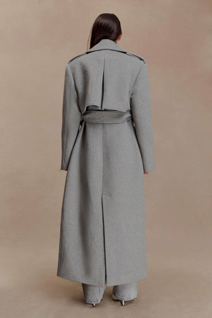 Levi Long Trench Wool Coat Grey Marle