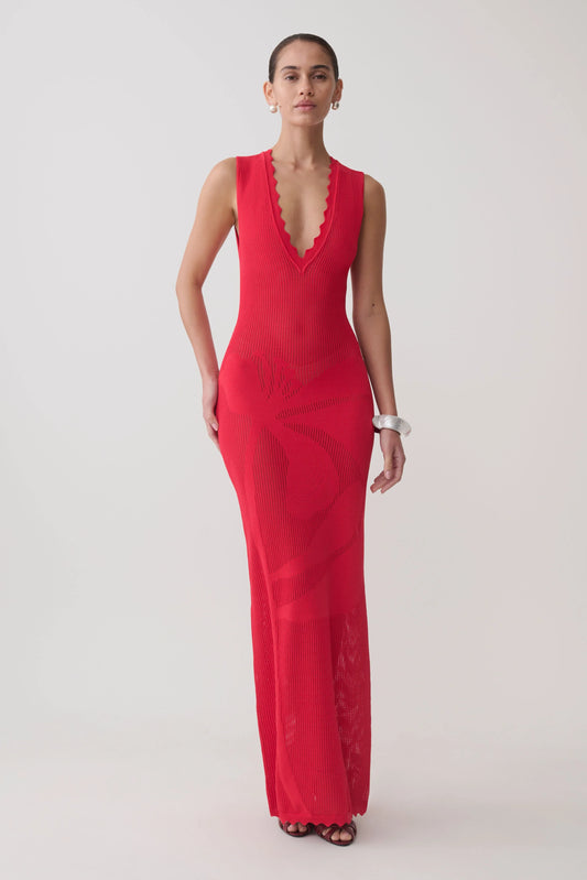 Pippa Floral Knit Maxi Dress Pomegranate
