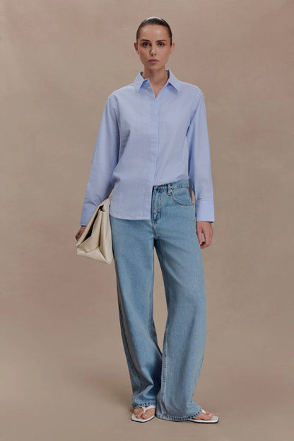 Hansen Oversized Shirt Blue Pinstripe