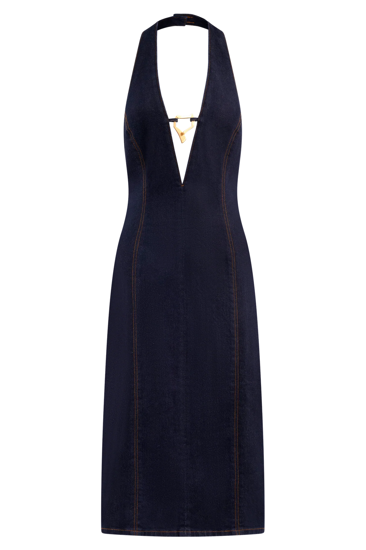 Shauna Denim Halter Midi Dress Indigo Blue