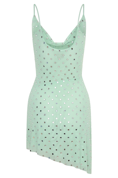Zahra Diamante Cowl Mini Dress Mint