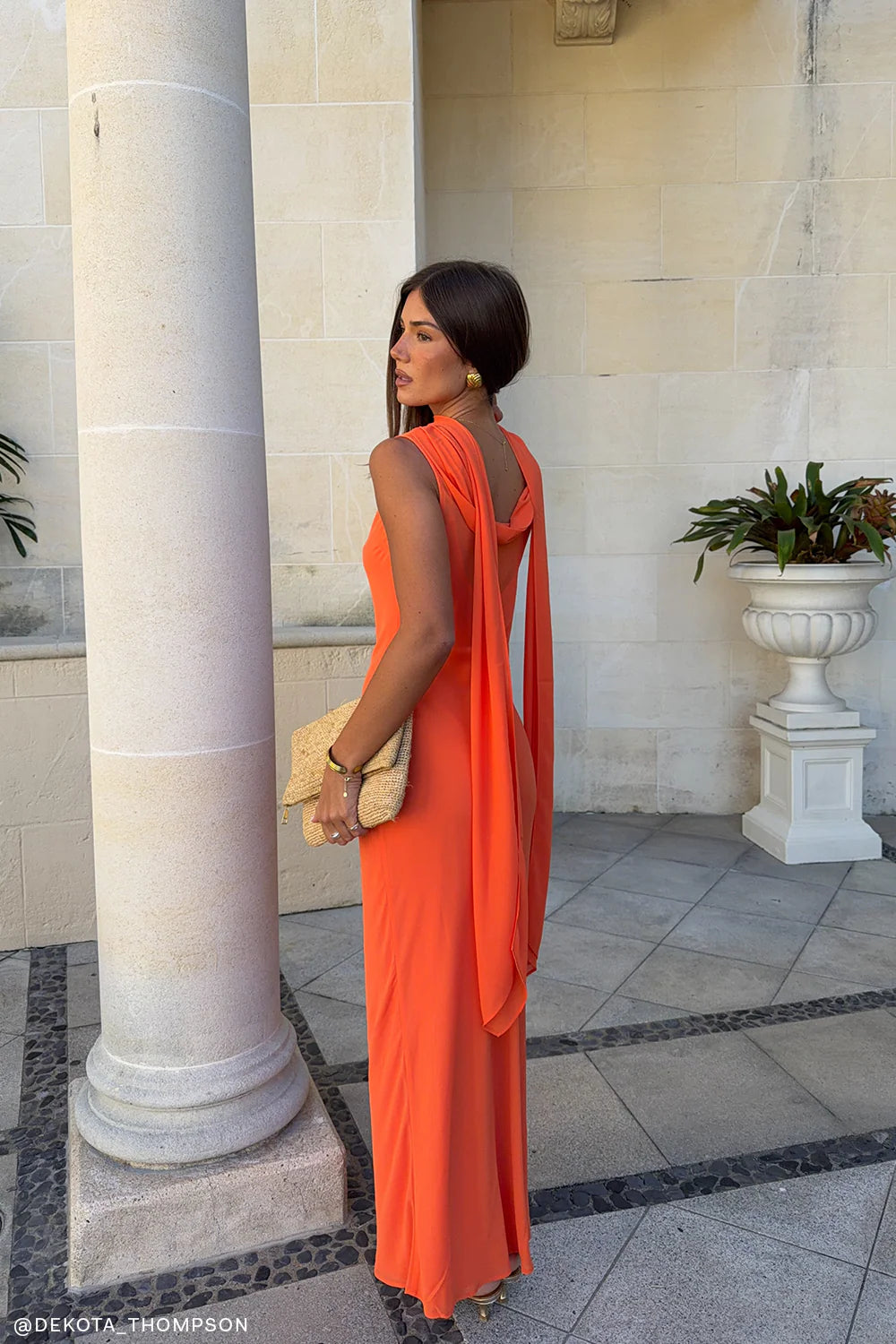 Dakota Chiffon Maxi Dress With Scarf Orange