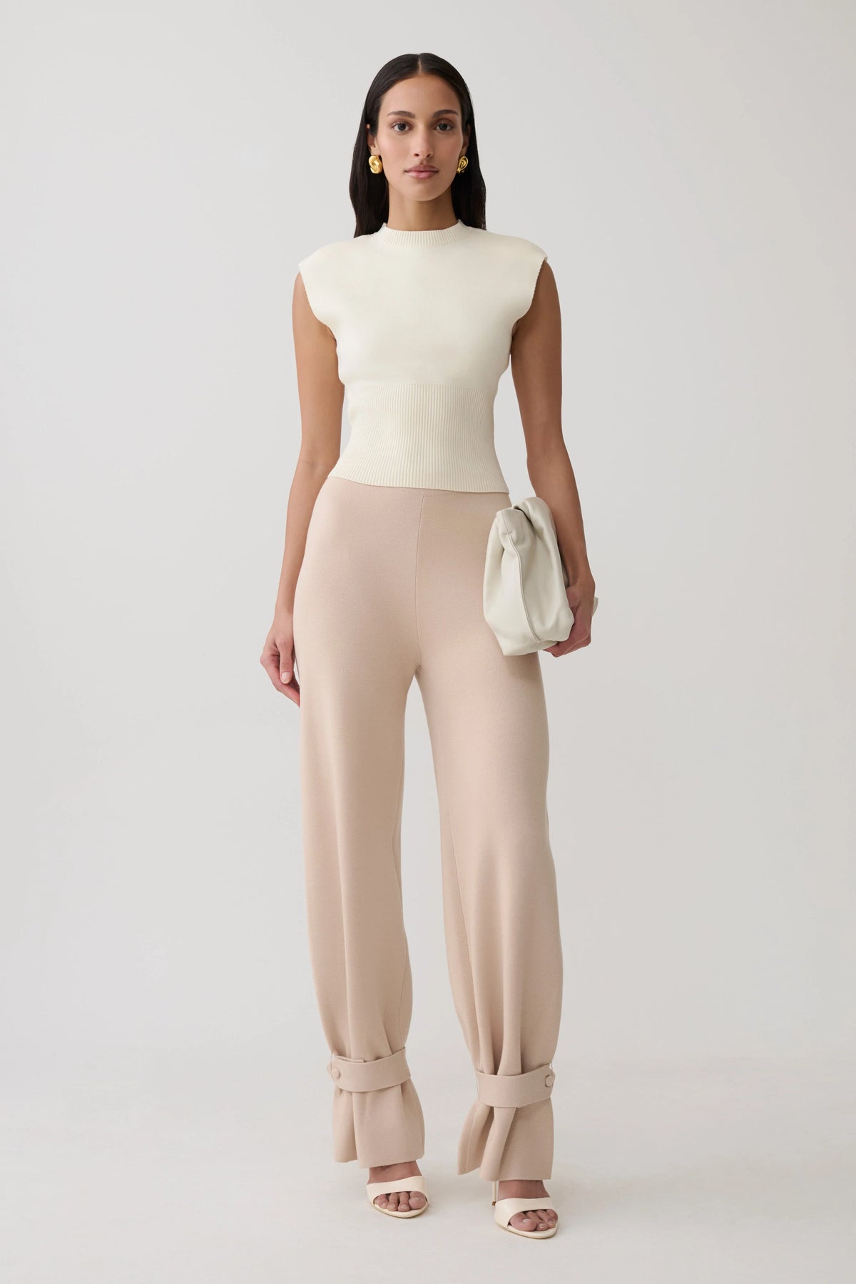 Blaine Knit Cuffed Wide Leg Pants Oat Marle