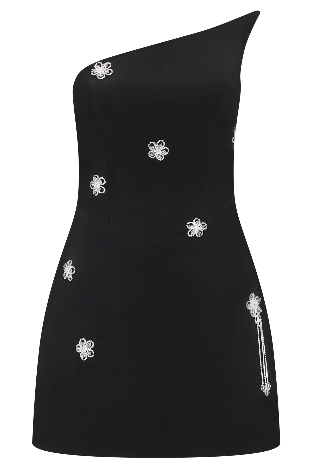 Liva Strapless Diamante Floral Trim Mini Dress Black