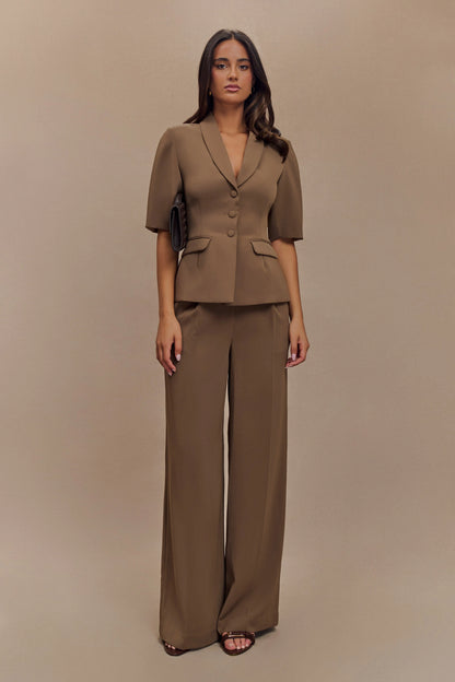 Opal Puff Sleeve Suiting Top Cacao Brown
