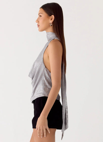 Shining Lights Cowl Top Silver