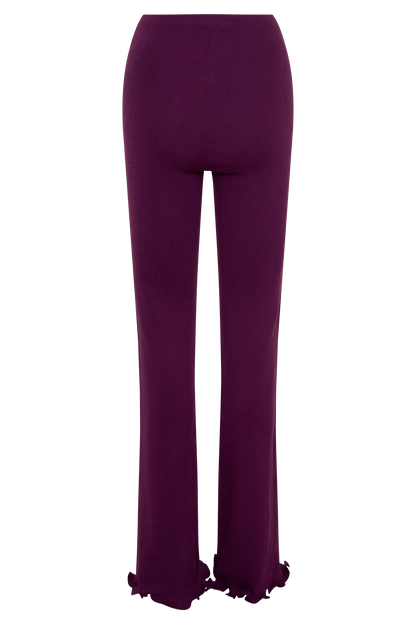 Diya Ribbed High Waisted Pants With Wire Hem Plum