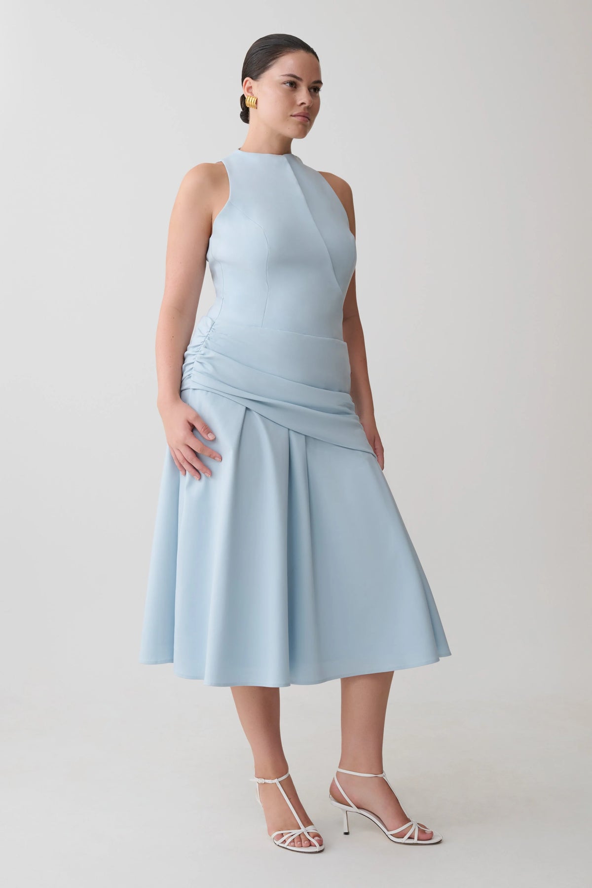 Emily Wrapped Waist Midi Dress Sky Blue