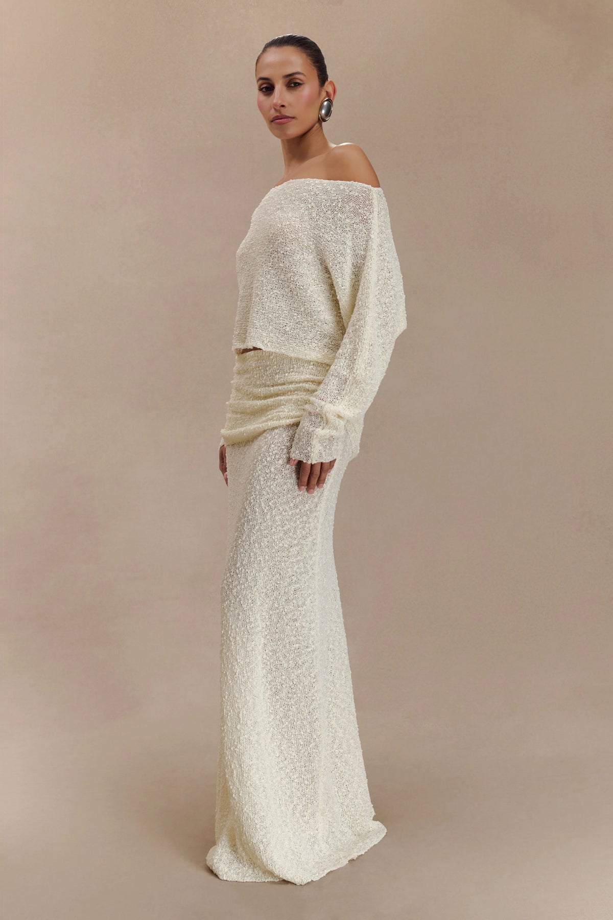 Petra Ruched Knit Maxi Skirt Ivory